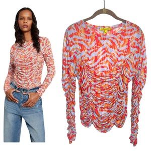 Circus NY Mesh Ruched Imogene Long Sleeve Animal Print top‎ sz LG